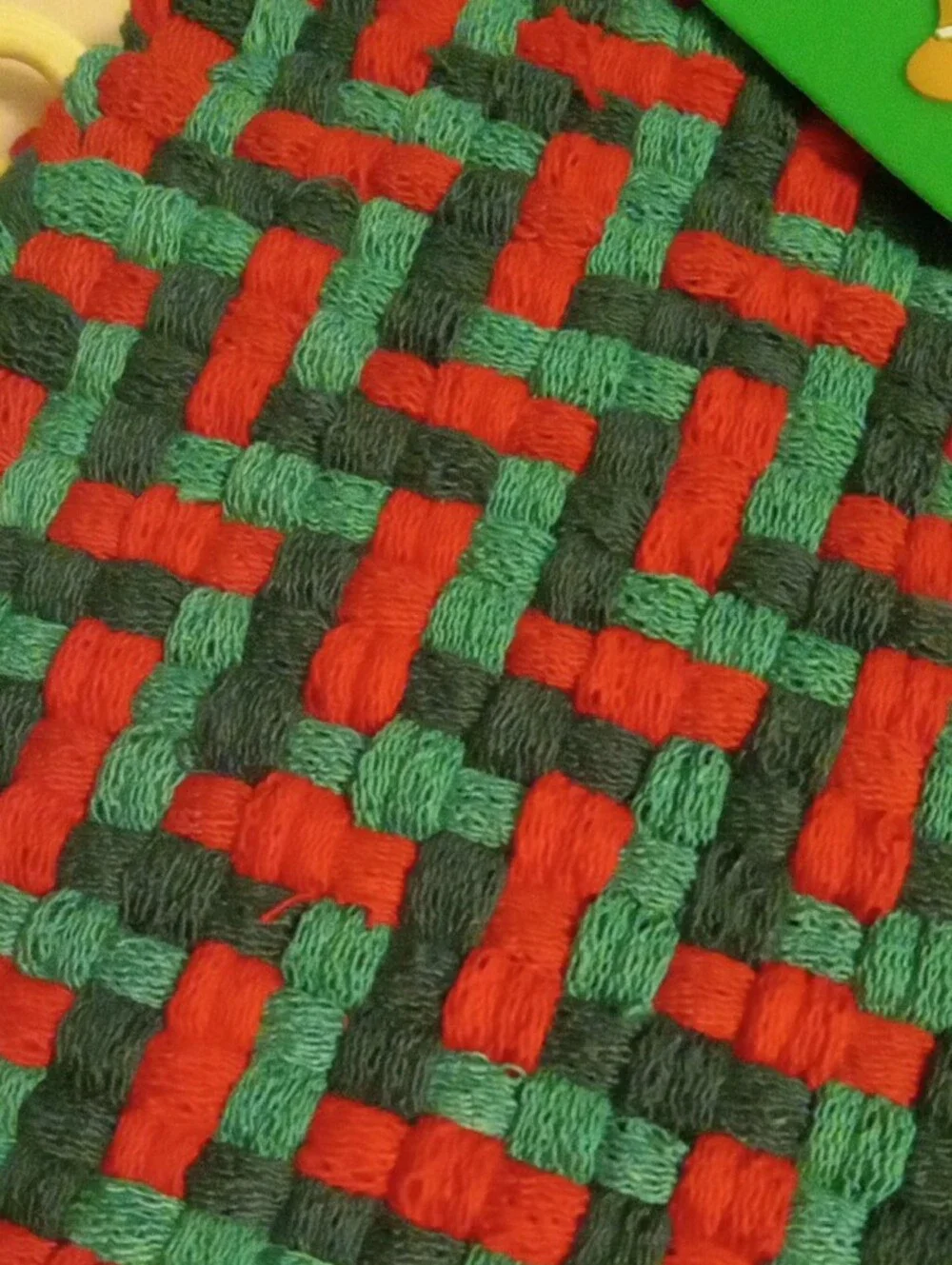 Christmas Hand Woven Red & Green Woven Pot Holder with Gingerbread Spatula